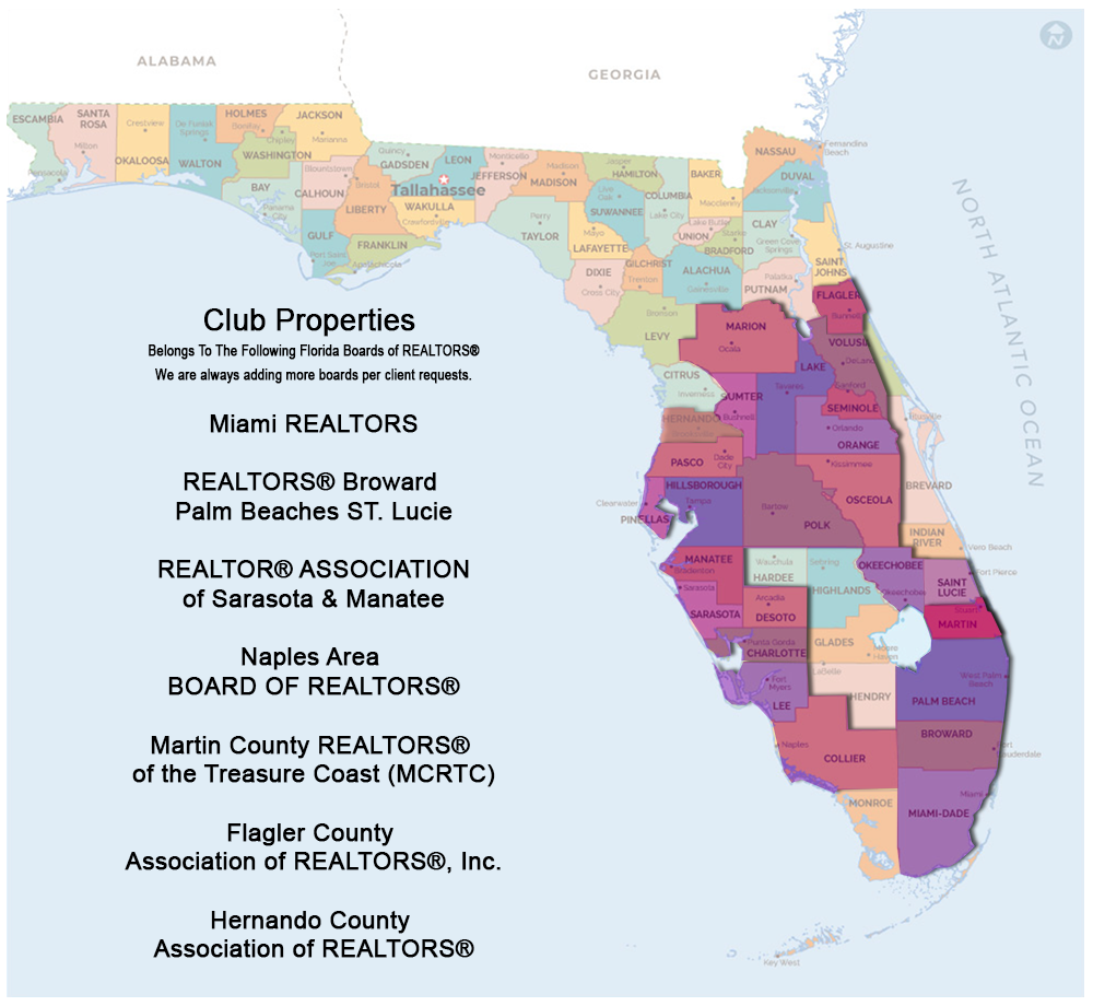 Club Properties Florida board of realtors coverage map
